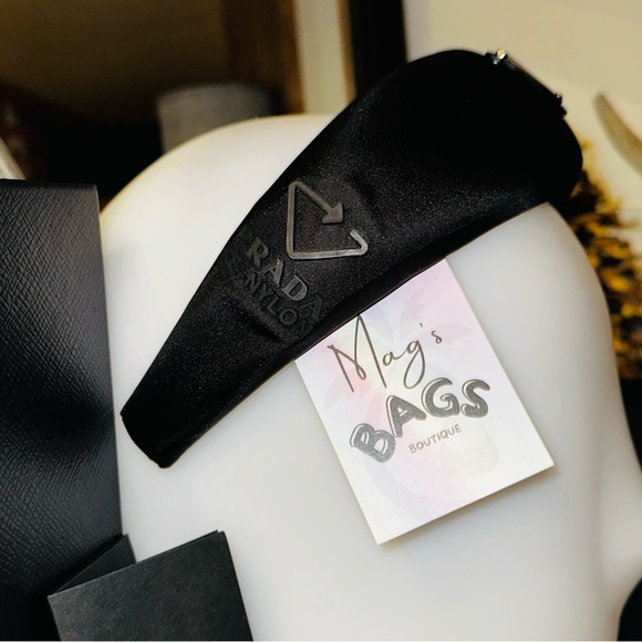 Prada: Re-Nylon Logo 2021 Black Oversized Puffy Headband (NWT) - Picture 5 of 16